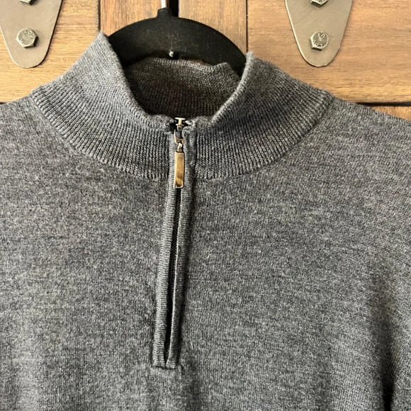 Moss 1851 Charcoal Merino Wool Zip-Neck Long Sleeve Sweater Size Medium - Picture 3 of 6